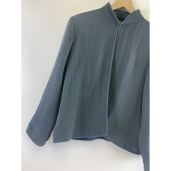 Eileen Fisher Textured Jacket Rayon Silk Blue Gray High Collar Womens Medium - Picture 3 of 12